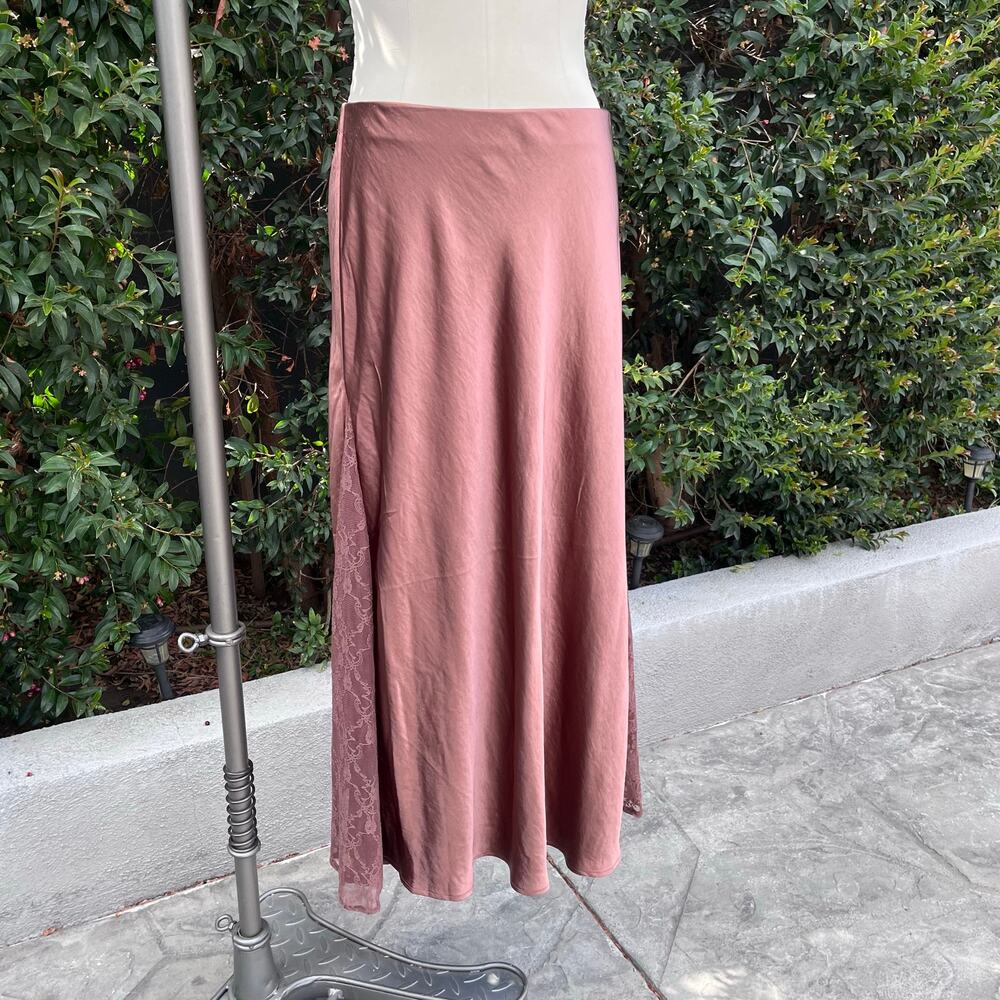 Maison d’Amélie Paris Brown Satin Lace Midi Skirt 10 Boho Romantic Fairy Grunge